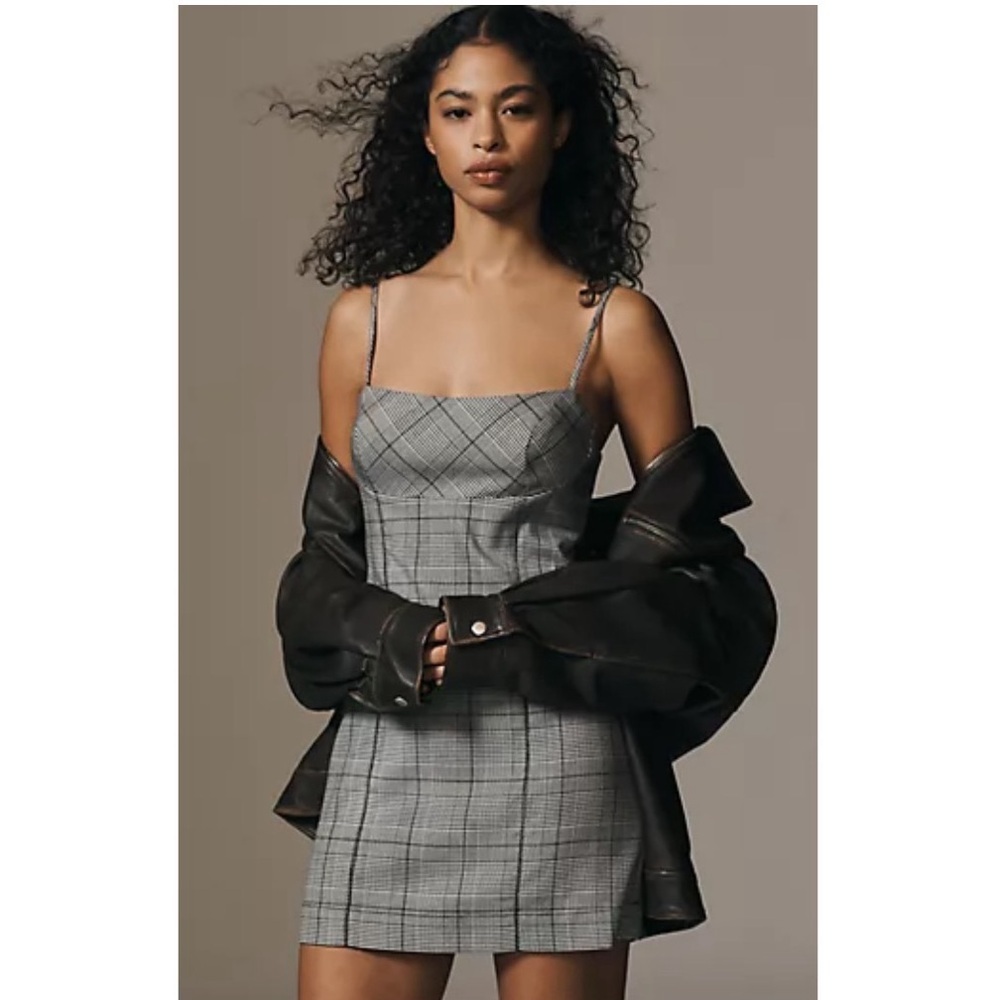 NWOT Anthropologie Maeve Tartan Plaid Sheath Mini Dress Preppy Black XS